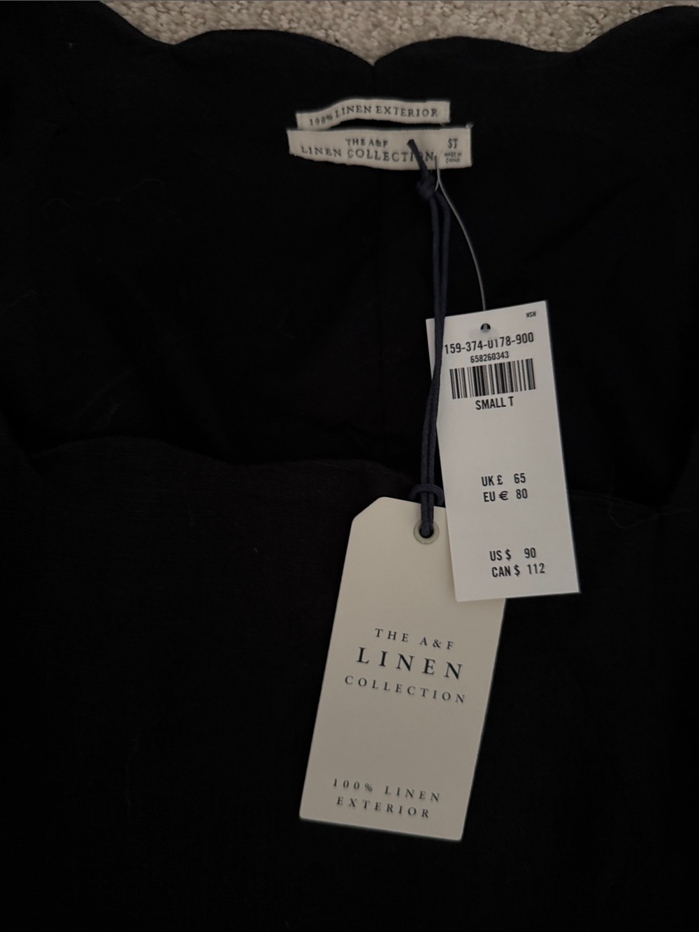 The A&F Linen Collection Black Scalloped Dress with Tags